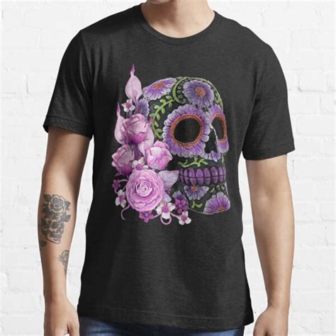 Pink Floral Black Sugar Skull Day Of The Dead T Shirt For Sale By