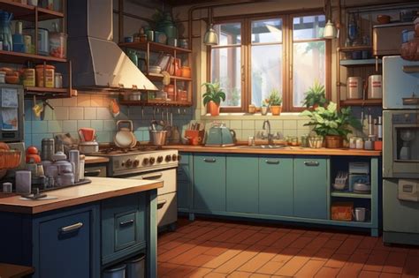 Premium Ai Image Kitchen Light Anime Visual Novel Game Trend Surface