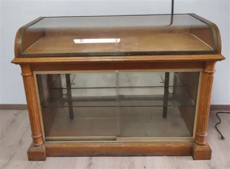 Ancien Meuble Vitrine De Magasin En Chene Bois Sculpte Verre Debut Xxe