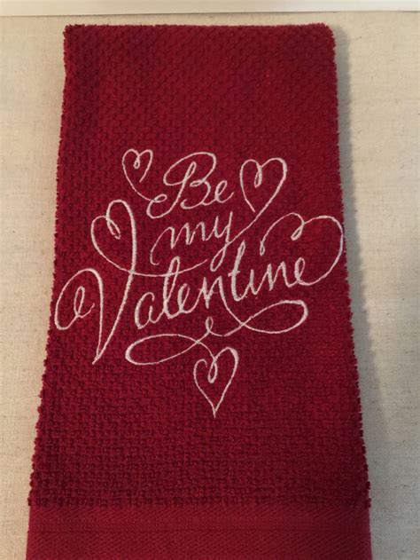 Embroidered Happy Valentines Day Kitchen Towel Valentines Day T Etsy Valentine Tea Be