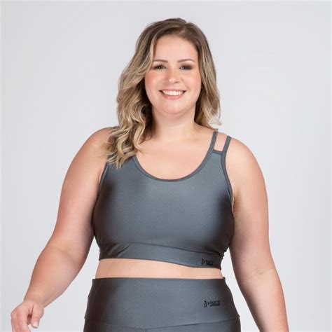 Top Fitness Plus Size Bojo Removível Metalizado Milena Físico Fitness