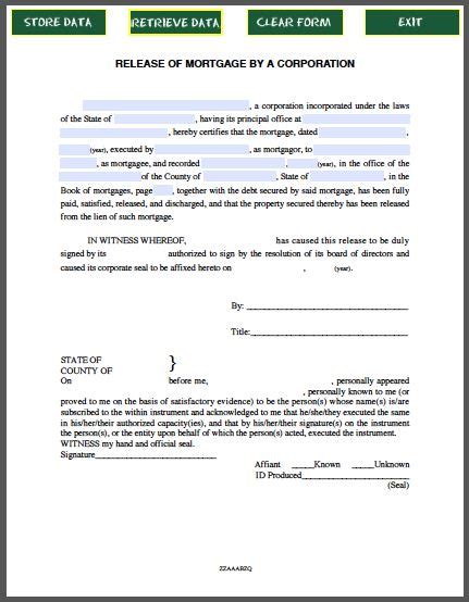 Release Of Mortgage Certificate By A Corporation Free Fillable Pdf