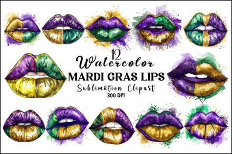 Watercolor Mardi Gras Lips Clipart Graphic By Naznin Sultana Jui