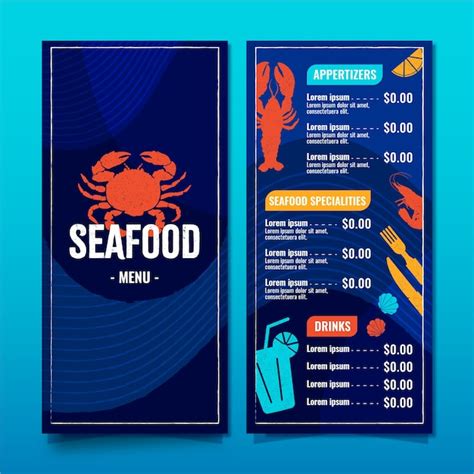 Plantilla de menú de restaurante con mariscos Vector Gratis