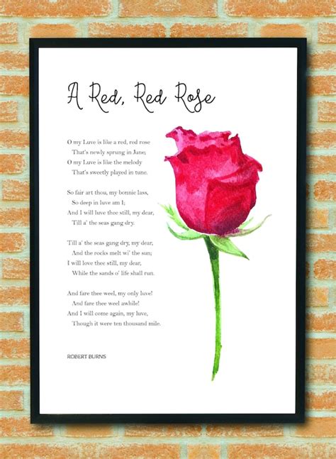 A Red Red Rose by Robert Burns Poem Print Poem Wall Art Poem - Etsy