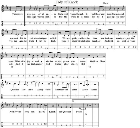 Lady Of Knock Lyrics Chords And Sheet Music Notes - Irish folk songs