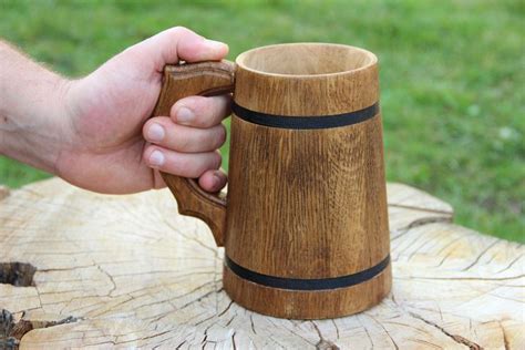 Personalized Beer Stein Wooden Tankard Groomsmen T Natural Oak