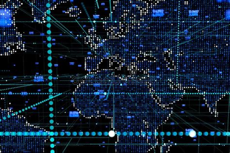 Abstract Computer Graphic World Map Of Blue Round Dots Stock