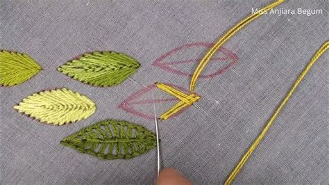 Hand Embroidery Leaf Design Tutorial Step by Step, Leaf Embroidery Design for Beginners-537 ...