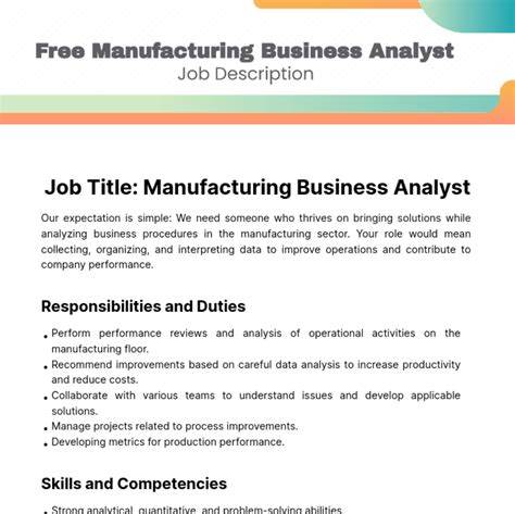 Free Manufacturing Business Analyst Job Description Template Edit