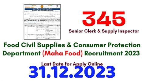 Maharashtra Food Supply Inspector Recruitment Notification