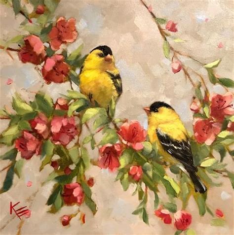 American Goldfinch Cherry Blossoms Original Fine Art For Sale