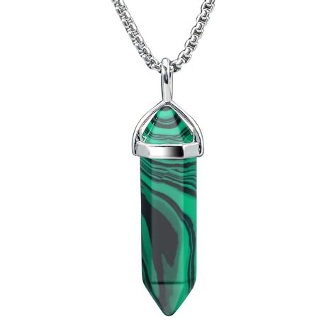 BEADNOVA Synthetic Malachite Necklace Gemstone Crystal Necklace for ...