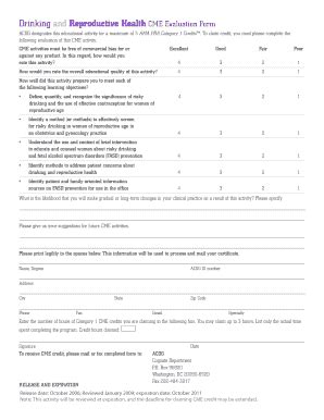 Fillable Online Acog Drinking And Reproductive Health Cme Evaluation