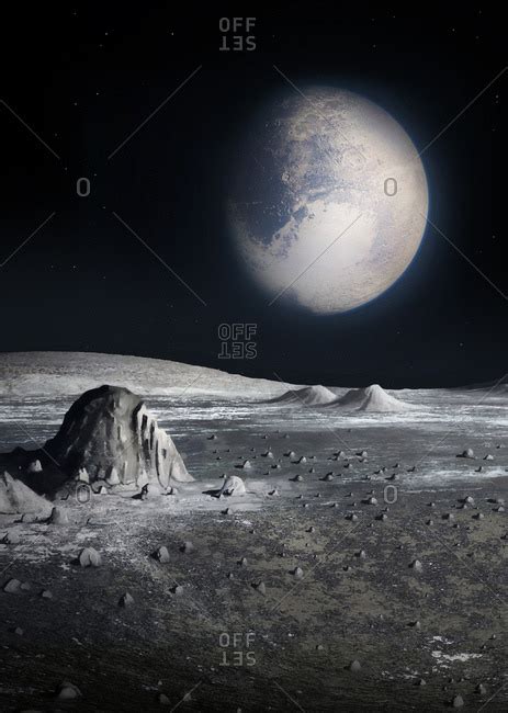 Illustration Of A View Of Pluto Seen From The Surface Of Its Largest