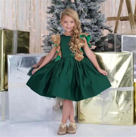 Robe D anniversaire Vert Émeraude Pour Filles Longueur Aux Genoux