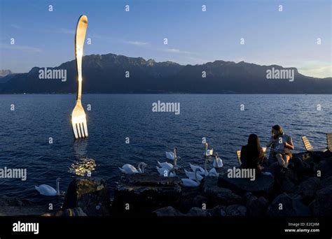 Switzerland Canton Of Vaud Vevey On Lake Geneva Facing The Range