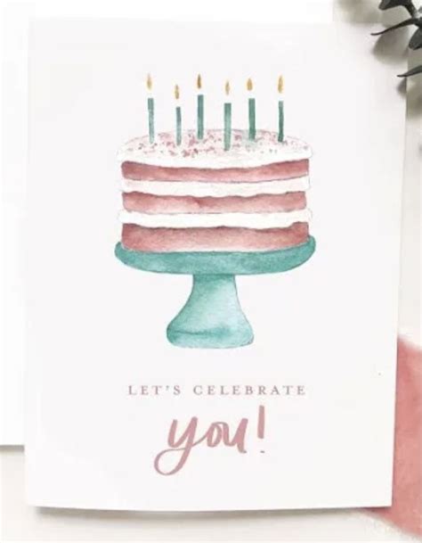 Watercolor Birthday Card With Cake And Candles