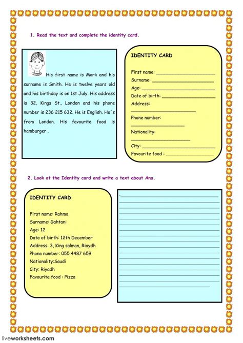 Personal Information Worksheets