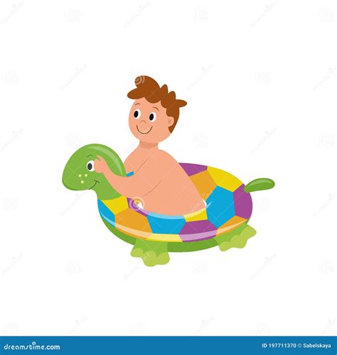 Ni O Nada En Piscina O Mar Con Anillo Flotante Ilustraci N Vectorial