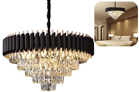 Lustre Pendente Em Cristal K Legitimo Alto Brilho Preto E Dourado