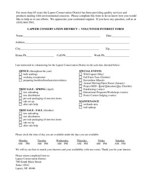 Fillable Online Lapeer Conservation District Volunteer Interest Form