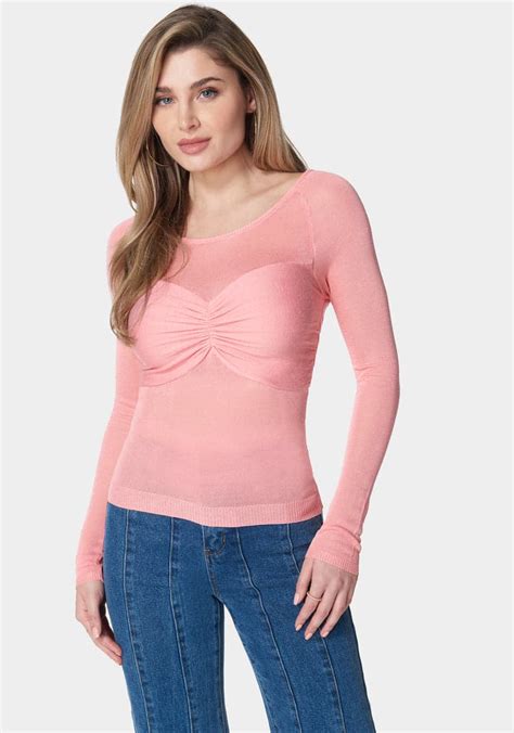 Ruched Bust Long Sleeve Sweater Bebe