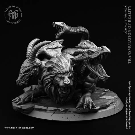 Chimera Dnd 5e Miniature 80mm Base Available 28mm 32mm Scale Resin