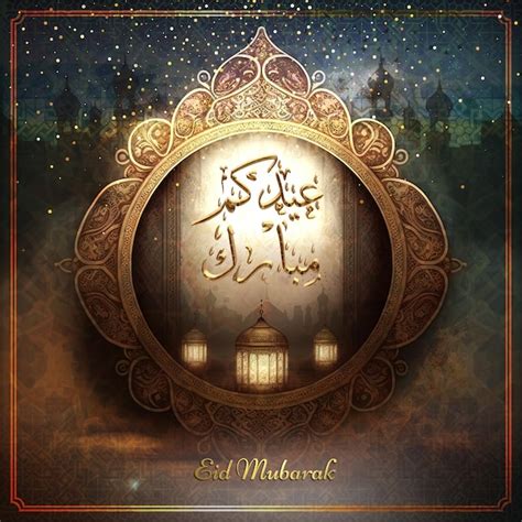 Une Affiche Pour Eid Mubarak Avec Un Cadre Dor Et Une Photo D Une