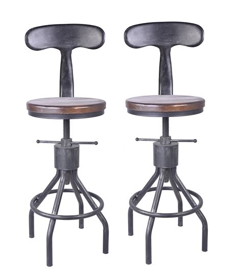 Buy Lokkhan Set Of Industrial Bar Stool Adjustable Swivel Wood Metal