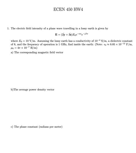 Solved Ecen Hw The Electric Field Intensity Of A Chegg