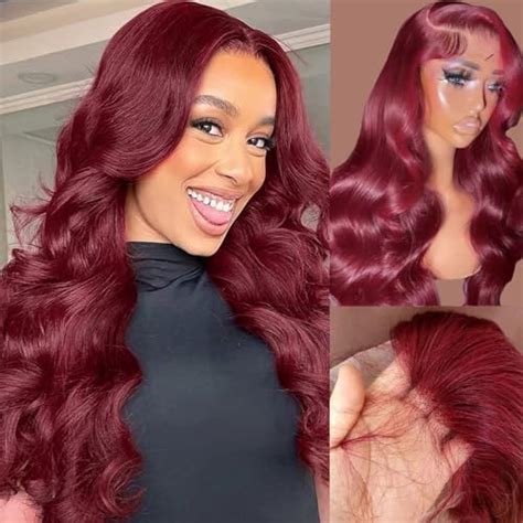 20 Inch 99j Burgundy Lace Front Wigs Human Hair Glueless Wine Red Colored Body Wave