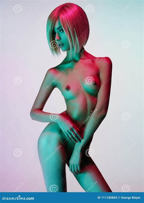 Elegant Nude Model In The Light Colored Spotlights Stock Photo Image