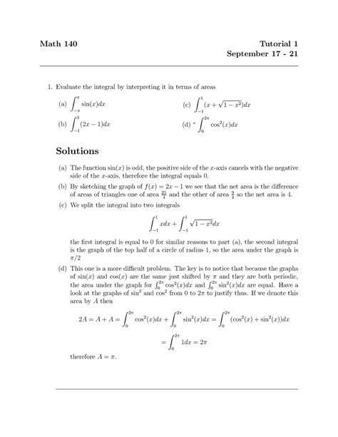 Math Tutorial Solutions Math Tutorial September