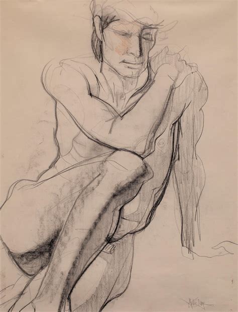 Artis Lane Seated Male Nude Charcoal On Paper For Sale At Stdibs
