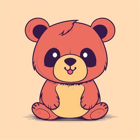 Urso Bonito Dos Desenhos Animados Sentado Sobre Um Fundo Amarelo