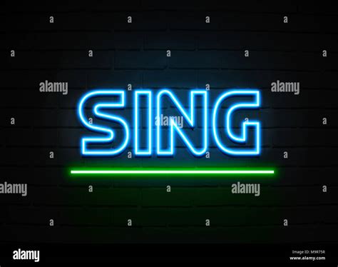 Sing Neon Sign Glowing Neon Sign On Brickwall Wall 3d Rendered