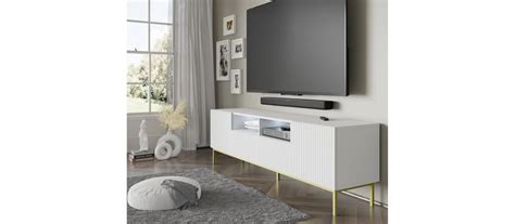 Mueble De Tv Ravenna B Cm D S Blanco Mate Marco Dorado