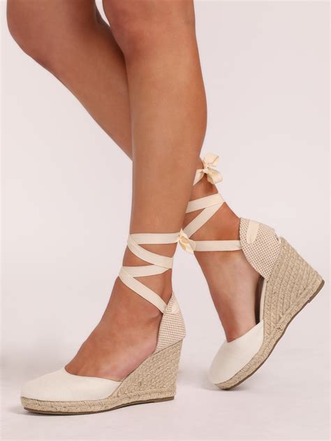 Ankle Wrap Closed Toe Espadrille Wedges