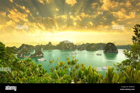 Sunset at Ha Long Bay Hanoi, Vietnam Stock Photo - Alamy