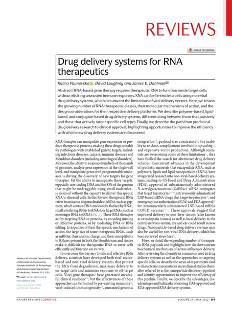 Drug Delivery Systems For RNA Therapeutics | PDF | Messenger Rna ...