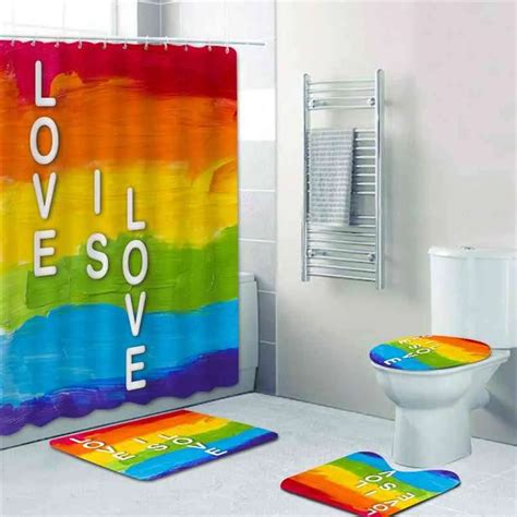 Rainbow Pride Gay Flag Bathroom Shower Curtain Sets Bath Mat Bathroom