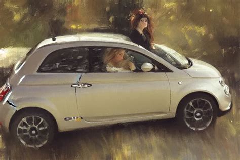 Woman With Long Hair In Fiat Painting By Ron Stable Diffusion