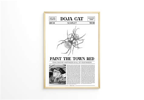 Doja Cat Retro Newspaper Print Paint The Town Red Poster Lyrics