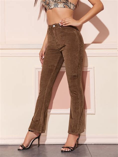 Shein Essnce High Waist Flare Leg Corduroy Pants Shein