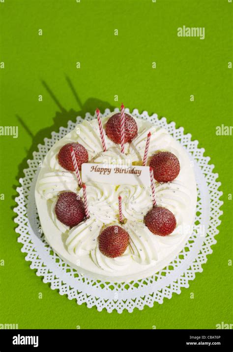 Strawberry birthday cake Stock Photo - Alamy