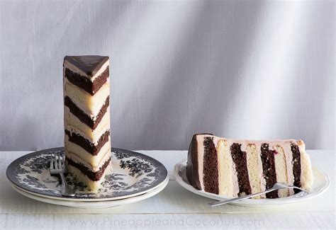 Chocolate Vanilla Tuxedo Cake With Rasperry Buttercream