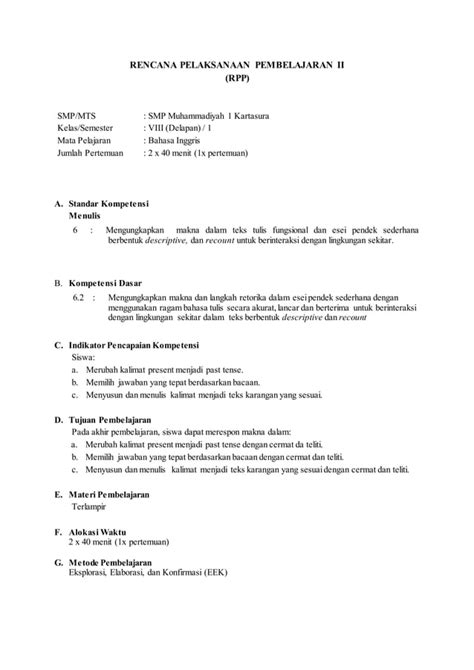 Rpp Bahasa Inggris Kelas 8 Semester 1 Recount Text Pdf