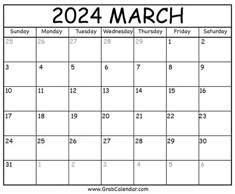 Blank Monthly Calendar March 2024 Dita Myrtle