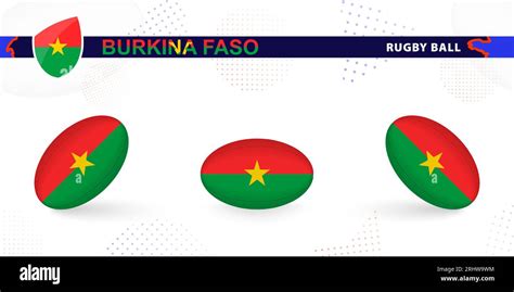 Rugby Ball Set With The Flag Of Burkina Faso In Various Angles On